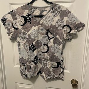 Patchwork Patterned Scrub Top